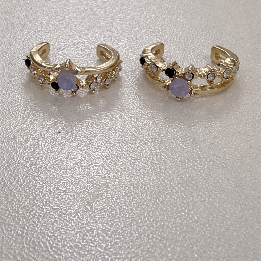 Gold Plated Lavender & Black Crystal Earrings - Unbranded